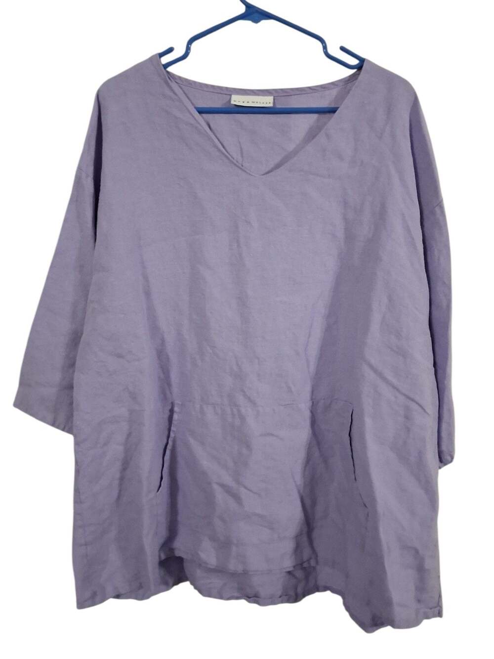 Bryn Walker Women's V-Neck 100% Linen Tunic Top with Front Pockets